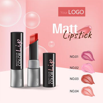 點(diǎn)擊來源直接獲取大圖文件 唇妝優(yōu)雅橫幅設(shè)計(jì) 具有逼真的 3 種強(qiáng)烈色彩口紅套裝包裝介紹的化妝品信息廣告海報(bào)向量插圖 模板 3d質(zhì)感矢量日化商品主圖banner模板